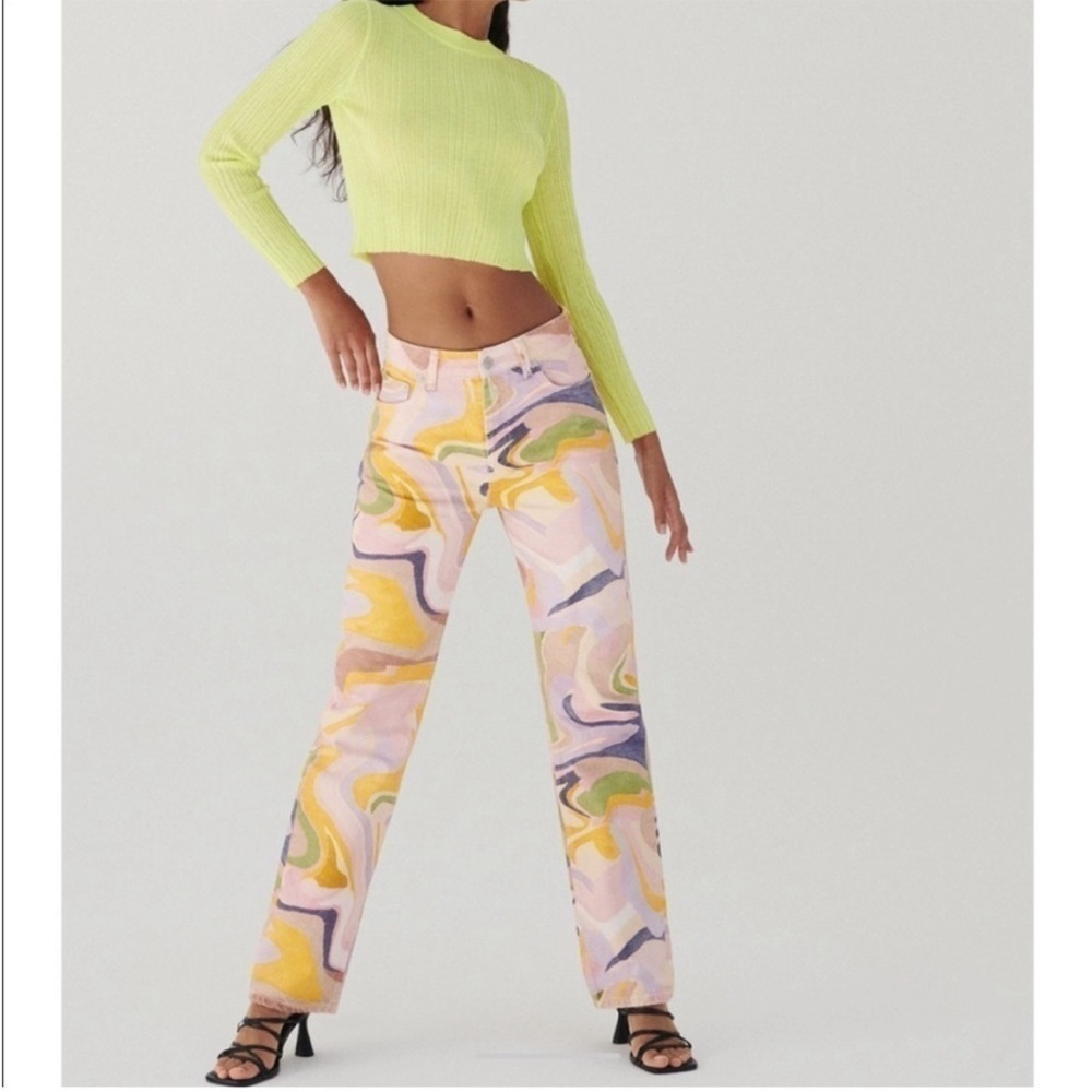 Zara straight leg colorful jeans with abstract swirls Size 2
